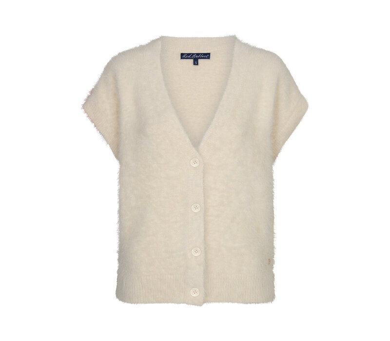 Red Button Sleeveless Fuzzy Cream