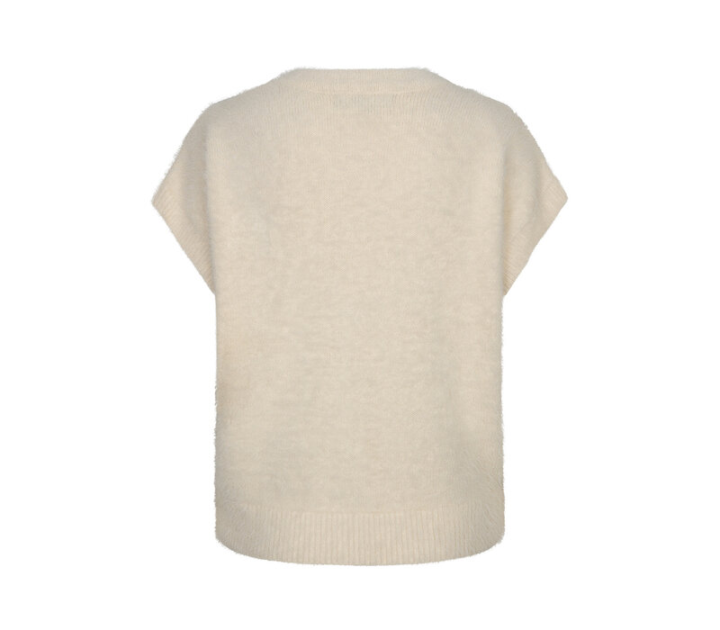 Red Button Sleeveless Fuzzy Cream