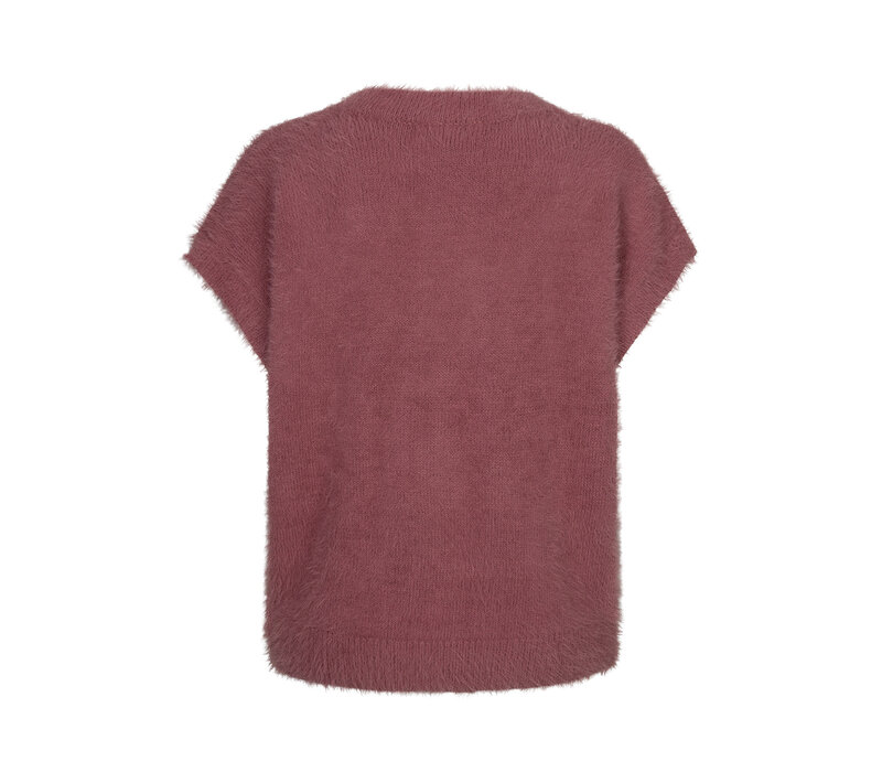 Red Button Sleeveless Fuzzy Mauve