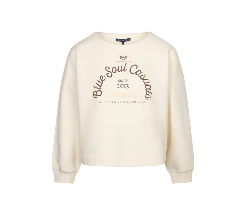 Red Button Terry Sweater Chestprint Ecru Brown
