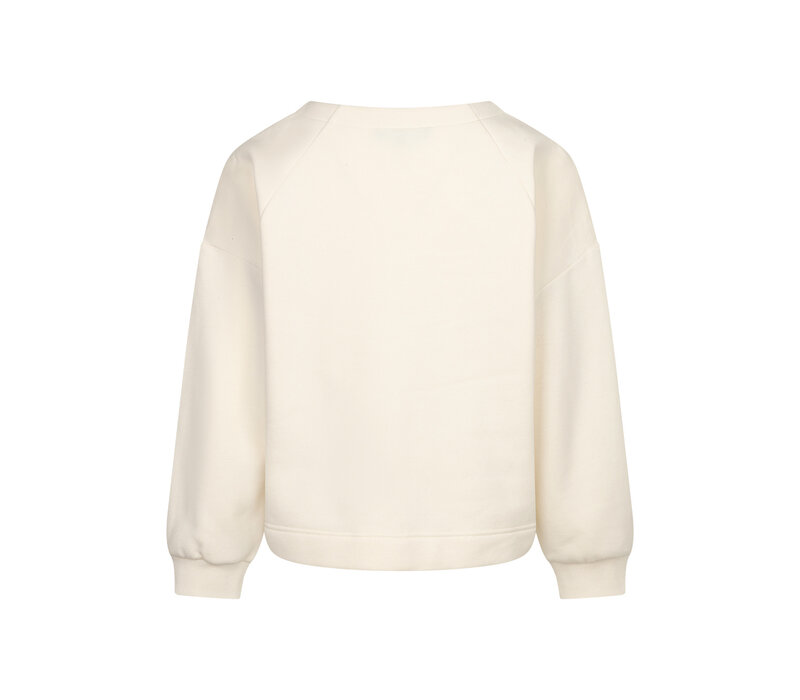Red Button Terry Sweater Chestprint Ecru Brown