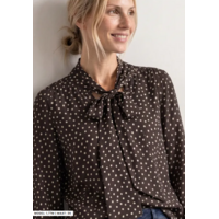 Street One Printed Blouse with Tie Detail Black Coffee