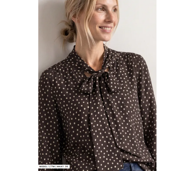 Street One Printed Blouse with Tie Detail Black Coffee