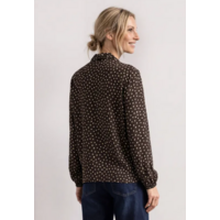 Street One Printed Blouse with Tie Detail Black Coffee