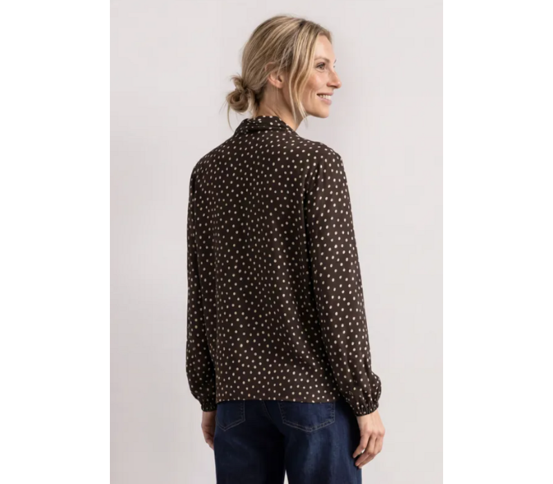 Street One Printed Blouse with Tie Detail Black Coffee