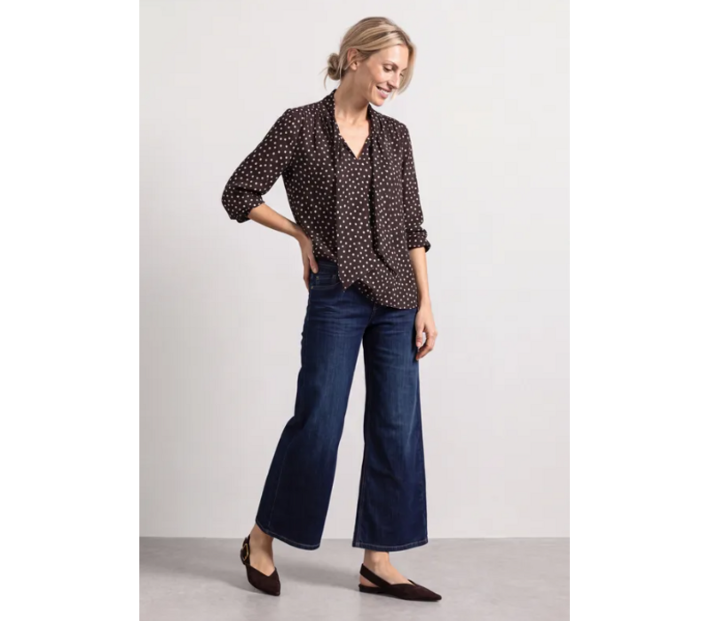 Street One Printed Blouse with Tie Detail Black Coffee