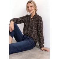 Street One Printed Blouse with Tie Detail Black Coffee