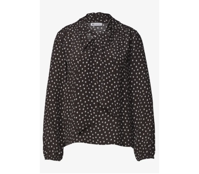 Street One Printed Blouse with Tie Detail Black Coffee