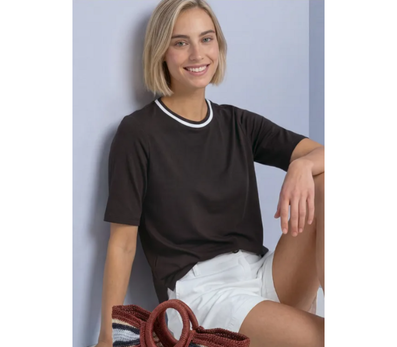 Street One Shirt with Stripe Collar Black Coffee
