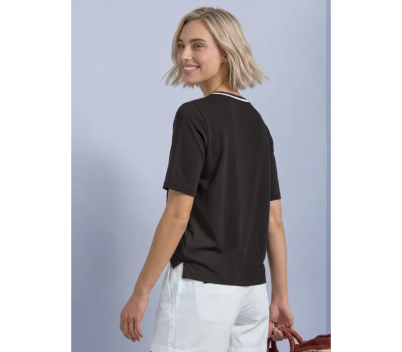 Street One Shirt with Stripe Collar Black Coffee