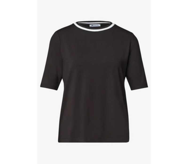 Street One Shirt with Stripe Collar Black Coffee