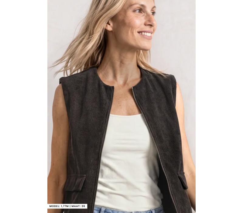 Street One Corduroy Look Vest Black Coffee