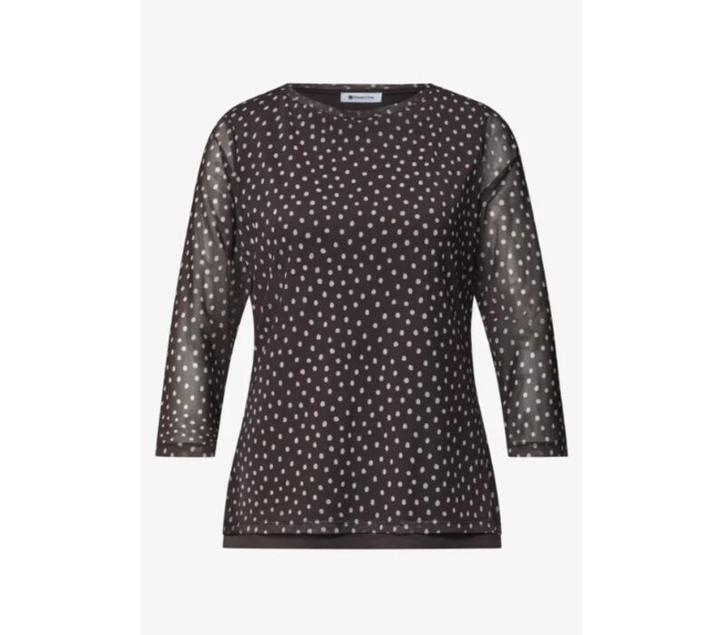 Street One Printed Mesh Shirt with 3/4 Sleeve Black Coffee