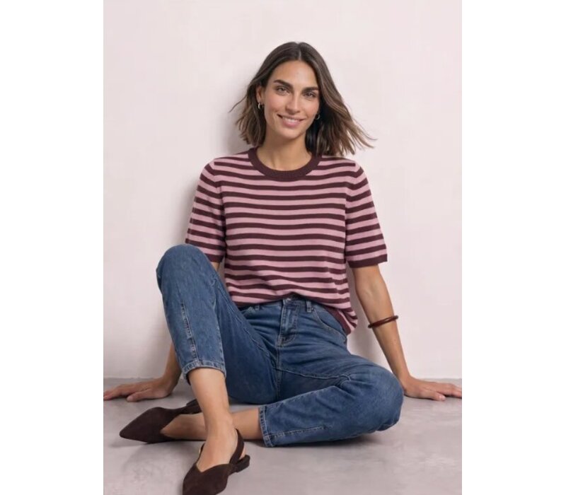 Street One Cosy Sweater With Stripe Rustic Rouge Melange