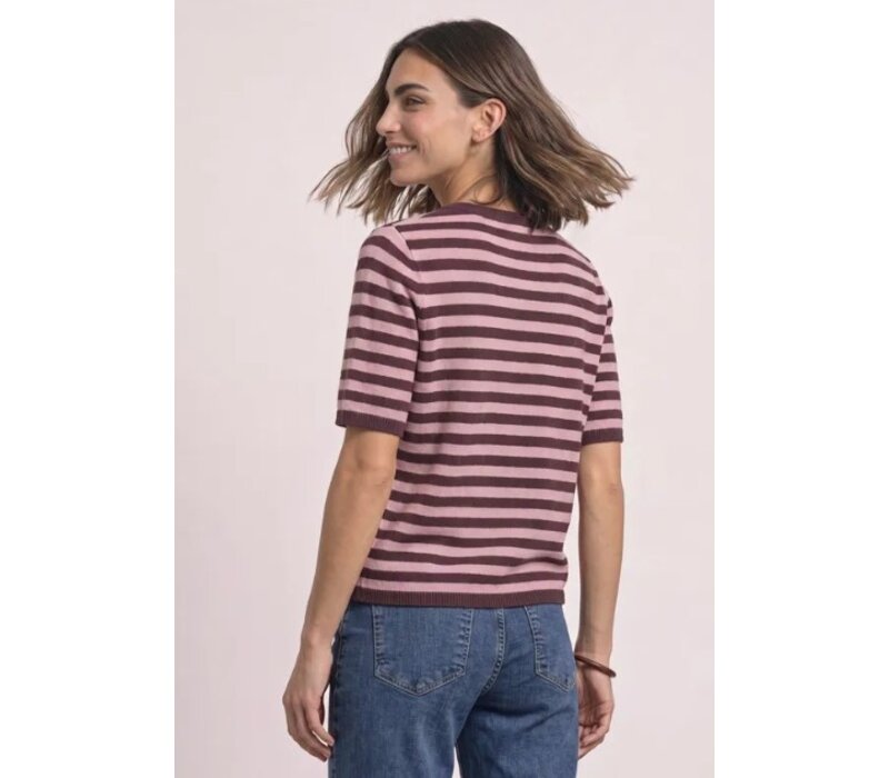 Street One Cosy Sweater With Stripe Rustic Rouge Melange