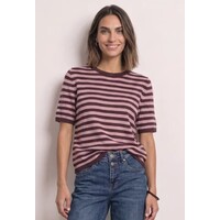 Street One Cosy Sweater With Stripe Rustic Rouge Melange