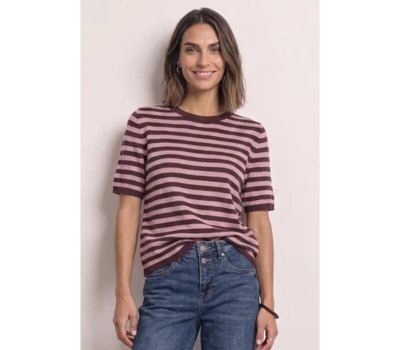 Street One Cosy Sweater With Stripe Rustic Rouge Melange