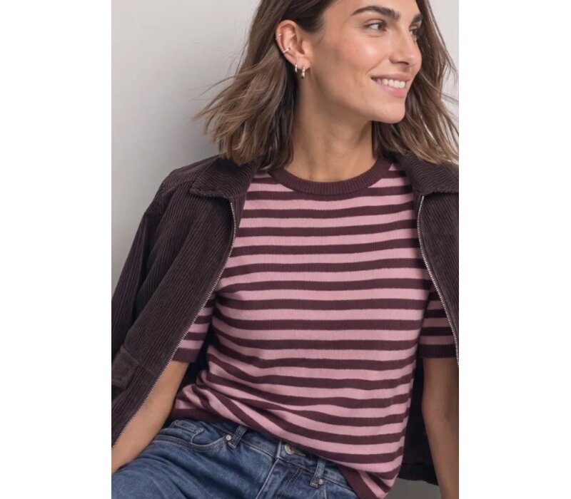 Street One Cosy Sweater With Stripe Rustic Rouge Melange