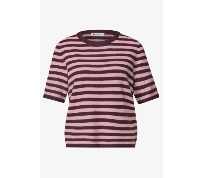 Street One Cosy Sweater With Stripe Rustic Rouge Melange