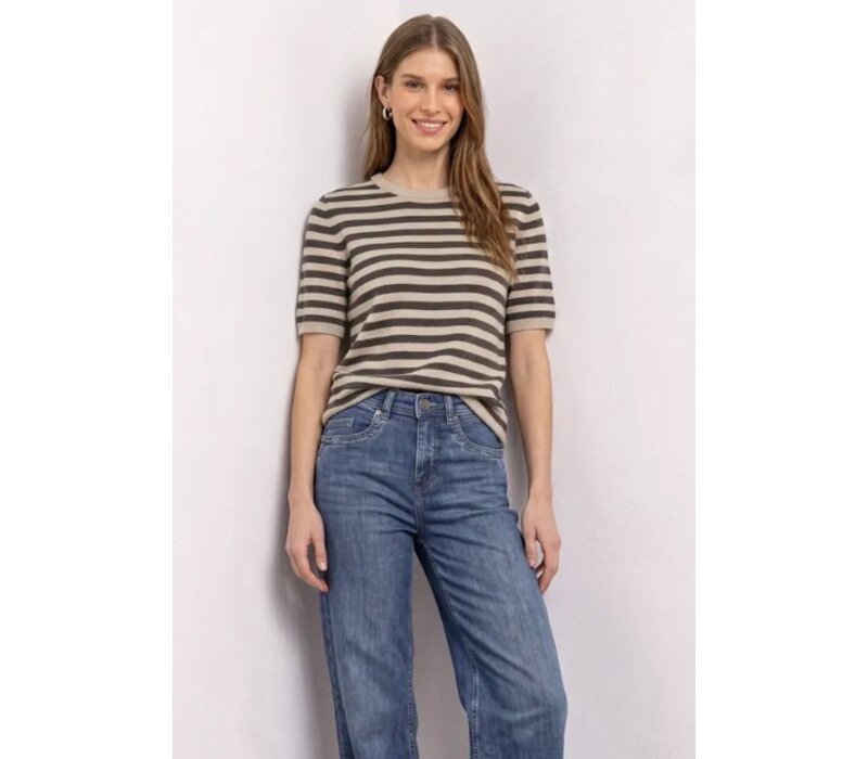 Street One Cosy Sweater With Stripe Clay Sand Melange