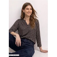 Street One Printed Shirt with Split Neck Black Coffee