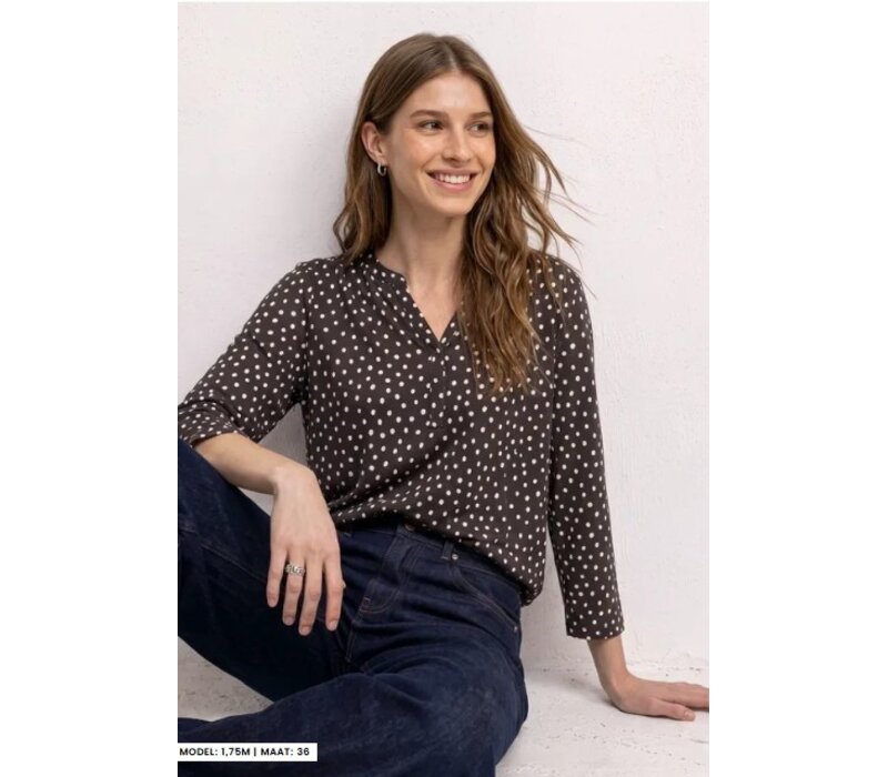 Street One Printed Shirt with Split Neck Black Coffee