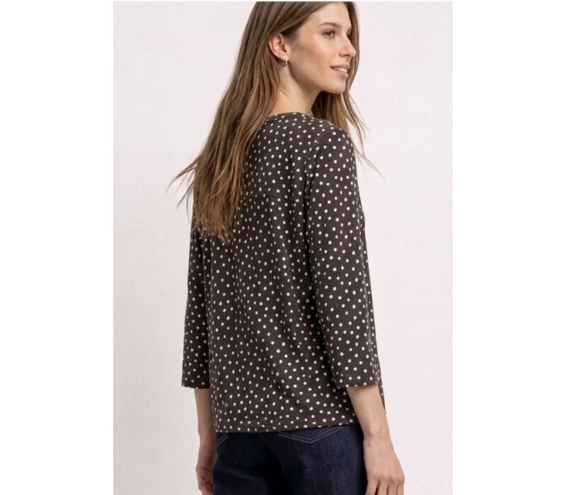 Street One Printed Shirt with Split Neck Black Coffee