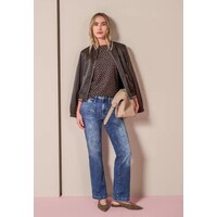Street One Printed Shirt with Split Neck Black Coffee