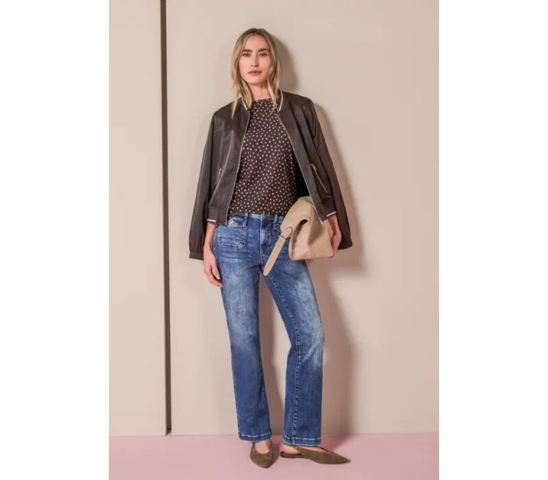 Street One Printed Shirt with Split Neck Black Coffee