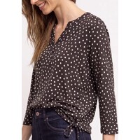 Street One Printed Shirt with Split Neck Black Coffee