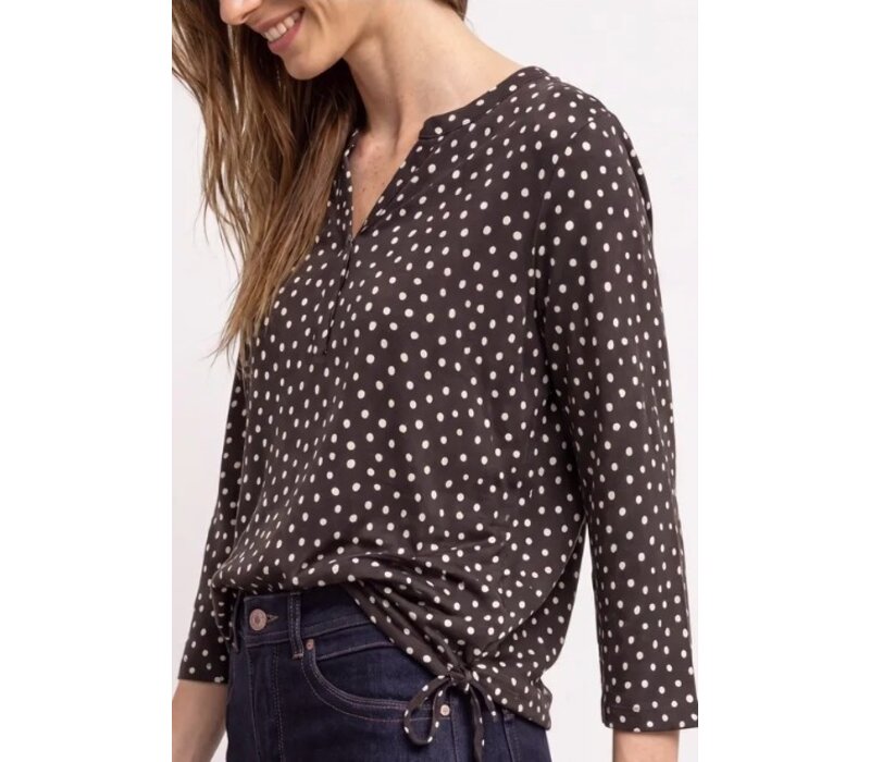 Street One Printed Shirt with Split Neck Black Coffee
