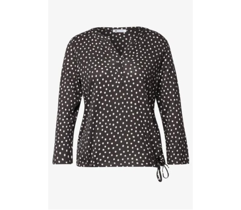 Street One Printed Shirt with Split Neck Black Coffee