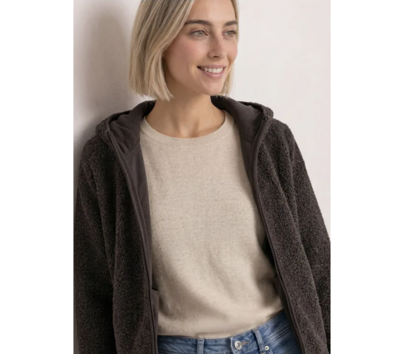 Street One Teddy Jacket with Hoody Black Coffee