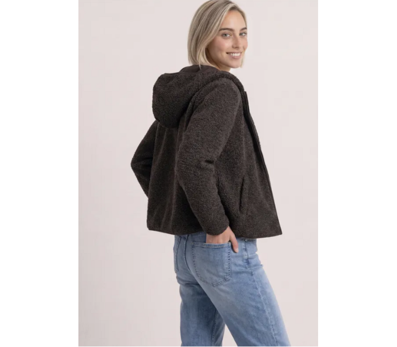 Street One Teddy Jacket with Hoody Black Coffee