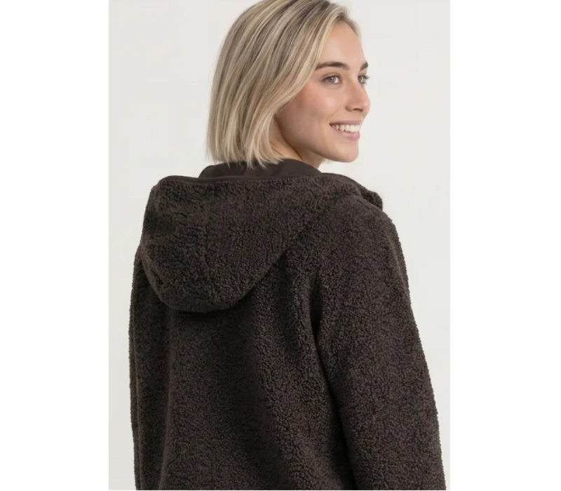 Street One Teddy Jacket with Hoody Black Coffee