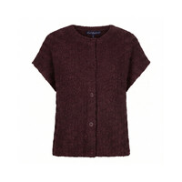 Red Button Sleeveless Knit Boucle Burgundy