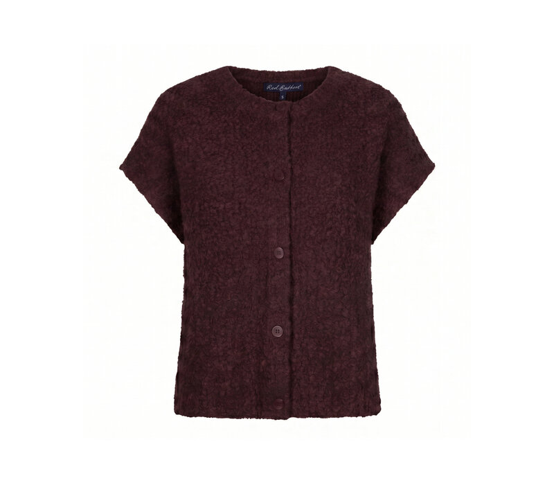 Red Button Sleeveless Knit Boucle Burgundy