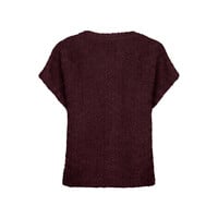 Red Button Sleeveless Knit Boucle Burgundy