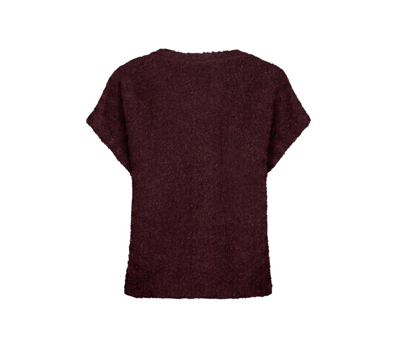 Red Button Sleeveless Knit Boucle Burgundy