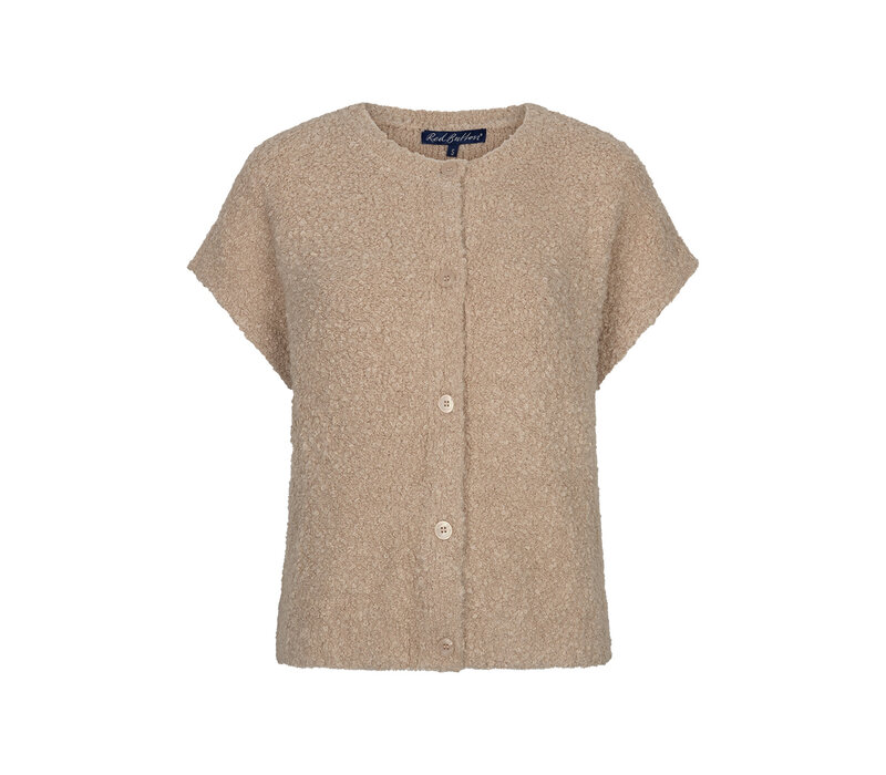 Red Button Sleeveless Knit Boucle Latte