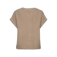 Red Button Sleeveless Knit Boucle Latte