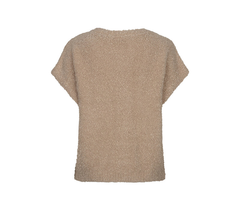Red Button Sleeveless Knit Boucle Latte