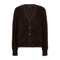 Red Button Cardigan Fuzzy Espresso