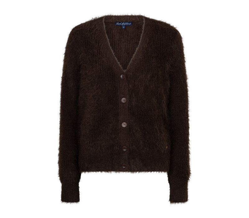 Red Button Cardigan Fuzzy Espresso