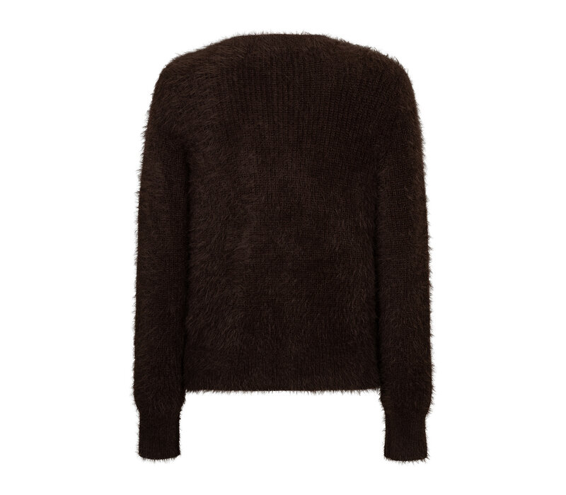 Red Button Cardigan Fuzzy Espresso