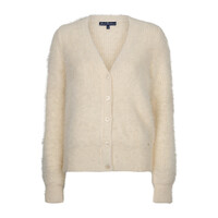 Red Button Cardigan Fuzzy Cream