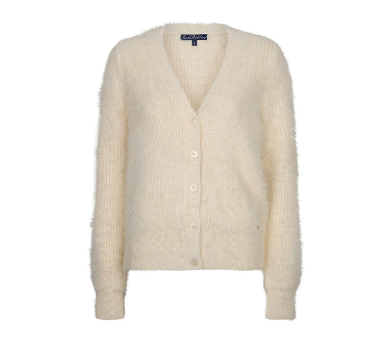 Red Button Cardigan Fuzzy Cream