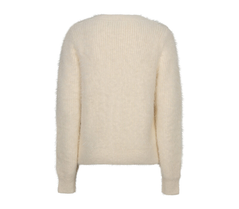 Red Button Cardigan Fuzzy Cream
