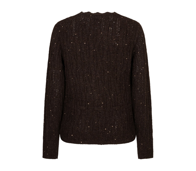 Red Button Cardigan Ajour Sparkle Espresso