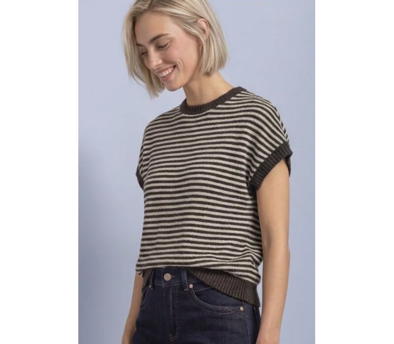 Street One Sleeveless Sweater Stripes Black Coffee